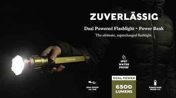 Zuverlässig - Swiss Tech 6500 Lumen LED Flashlight, Rechargeable Dual Power AA/USB w/ Charging Bank
