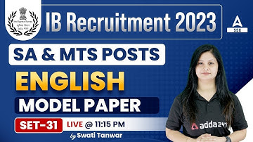 IB Security Assistant & MTS | English by Swati Tanwar | Model Paper 31