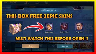 MUST WATCH THIS BEFORE OPEN !! THIS BOX FREE 3EPIC SKINS🔥 IN MOBILE LEGEND BANG BANG#