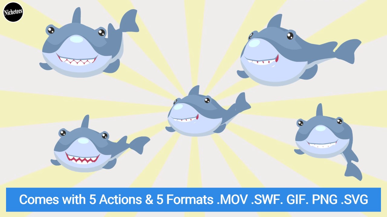 Animated Shark character from Nichetees Store commercial use graphics and video making assets