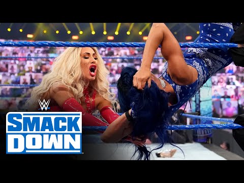 Carmella takes out Sasha Banks during an interview between Banks and Asuka: SmackDown, Nov. 20, 2020