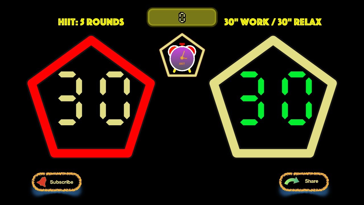 HIIT 5 rounds of 30 seconds works and 30 seconds relax timer - YouTube