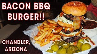 Porkopolis Bacon Burger Challenge w/ BBQ Baked Beans in Chandler, Arizona!!
