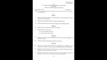 P.G Diploma in Personnel Management & Labour Warfare 1st sem Previous Year Paper2022 PU CHD