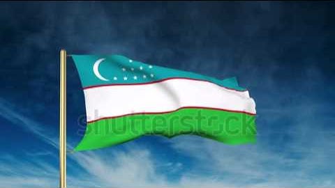 Uzbekistan flag slider style. Waving in the wind with cloud background animation Stock video by