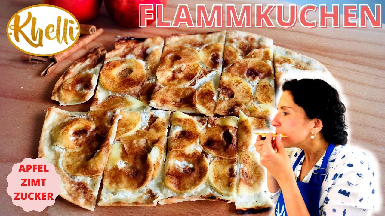 Apfel Flammkuchen mit Zimt & Zucker /Elsässer Flammkuchen süß / einfach und schnell