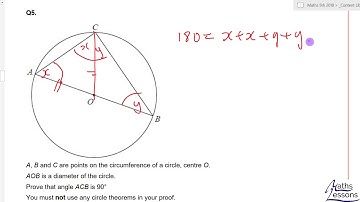 Circle Theorems Proof Angles in a semi circle equal 90 degrees GCSE maths 9-1