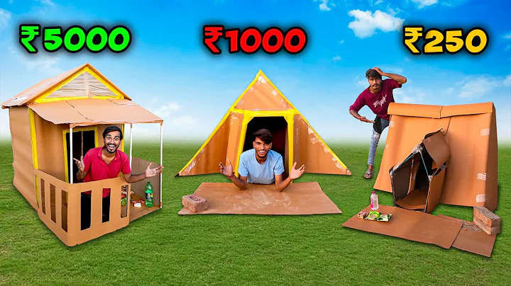 Overnight Cardboard house camping challenge || Low Budget Survival 🏠 ₹250 VS 1000 Vs 5000