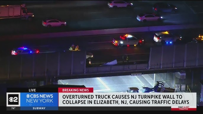 Overturned Truck Causes N J Turnpike Wall In Elizabeth To Collapse