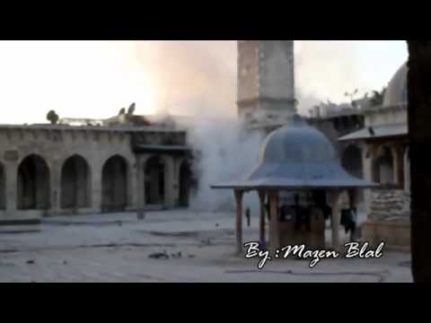 لحظة قصف مئذنة الجامع الأموي بحلب 360