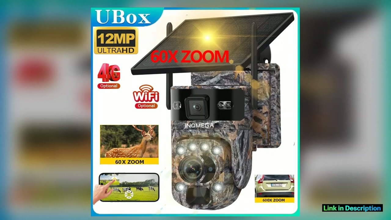 INQMEGA 6K 12MP 4G Solar Hunting Trail Camera 60X ZOOM Wireless Outdoor Wildlife Camera PIR Human