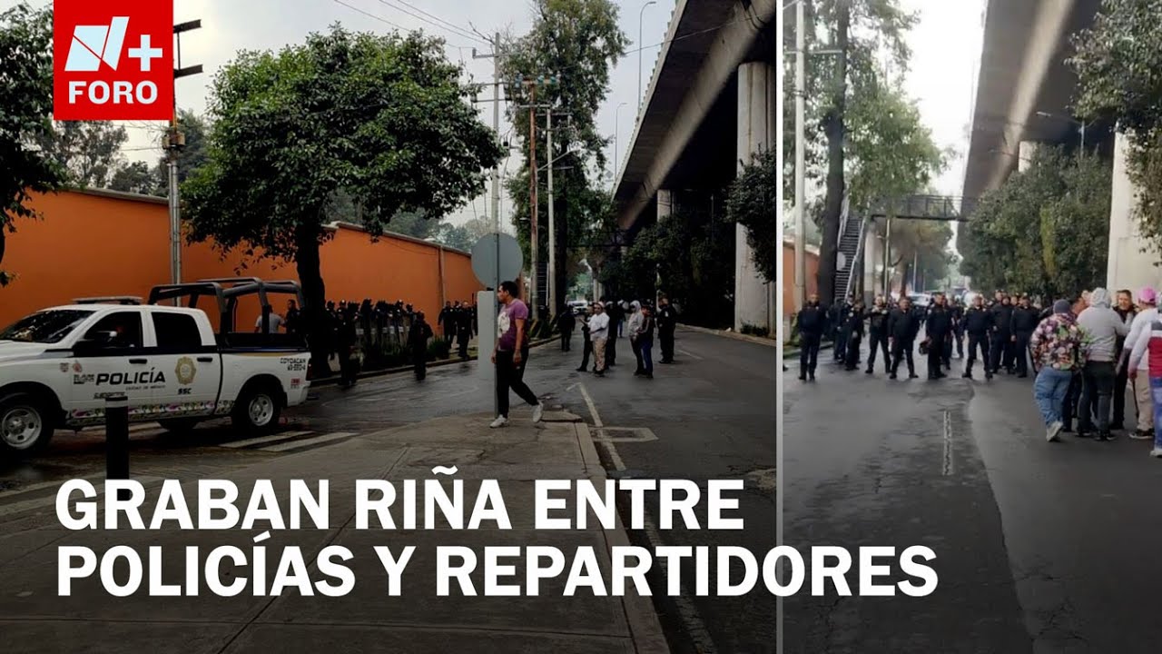 Enfrentamiento entre policías y repartidores en Viaducto, CDMX