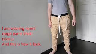 mnml cargo pants size comparison