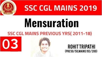 Mensuration Questions asked in SSC CGL Mains (2011-18)  by Rohit Tripathi | Part-3