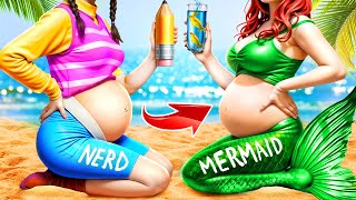 Pregnant Mermaid in Real Life! Funny Pregnancy Hacks for Mermaids! From Nerd Pregnant to Popular screenshot 4
