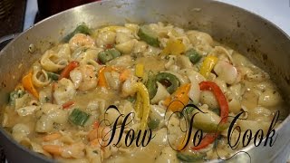 HOW TO MAKE JAMAICAN STYLE RASTA PASTA WITH COCONUT MILK & SEAFOOD RECIPE 2017