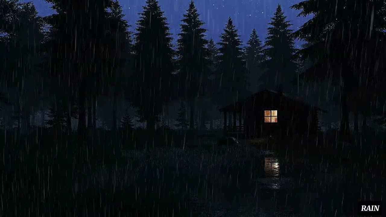 3 Hours Heavy Rain Outside Cozy Forest Cabin 🌧️🔥 | Night Rain for Deep Sleep (No Thunder)