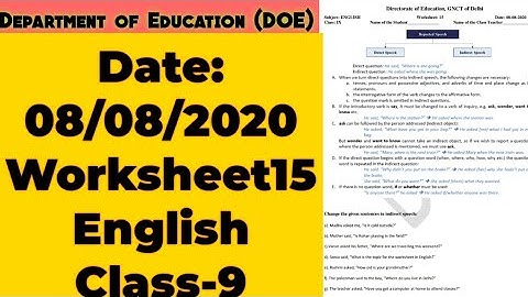 Class 9 | Doe Worksheet 15 English | Narration | solutions | Edu Villa Point