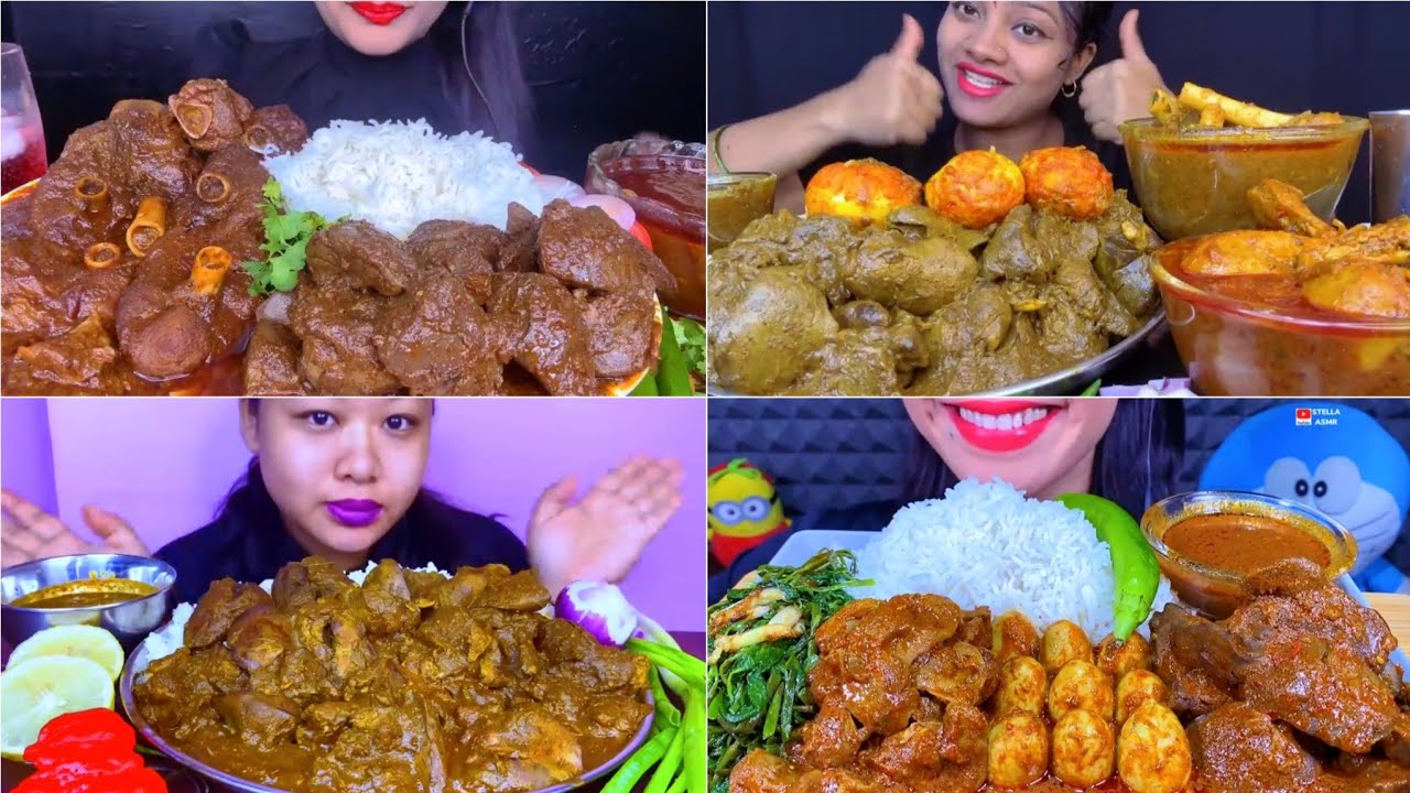 Asmr Eating Spicy🔥🥵 Mutton Curry Liver Curry Egg Masala with Basmati Rice Salad Onion Chilli 🌶 😋 