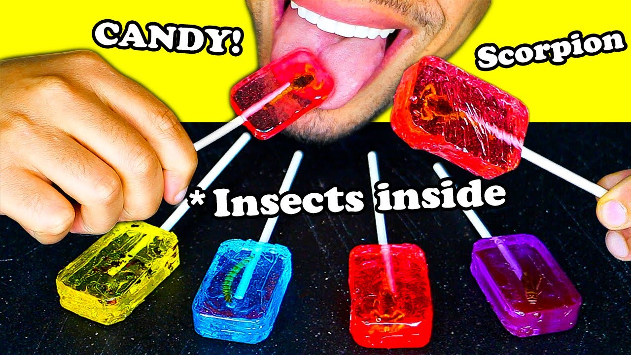 ASMR CANDY LOLLIPOP *SCORPION* INSECT INSIDE SUCKER NO TALKING SUCKING LICKING MUKBANG CHALLENGE PT3