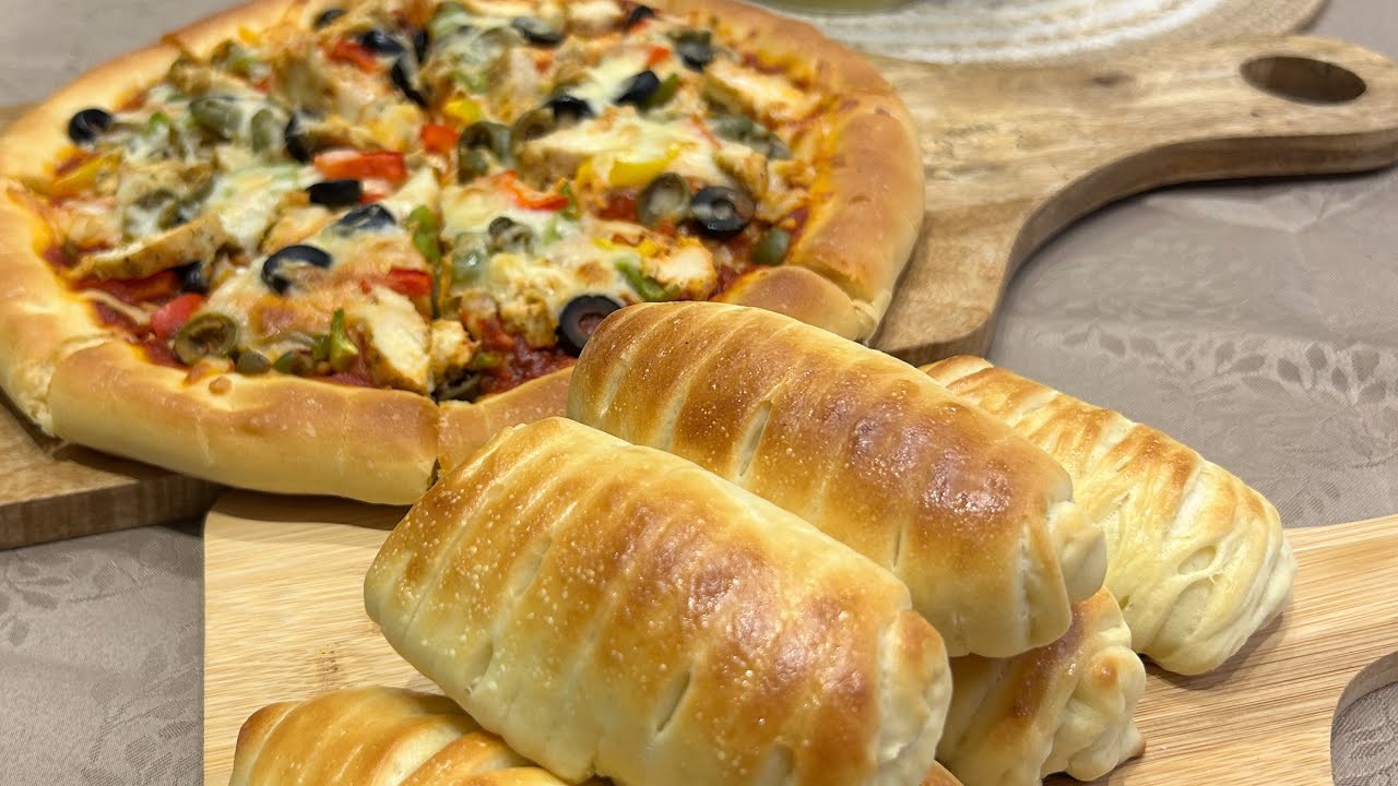 بيتزا بالدجاج والخضار بعجينة العشر دقايق وفطاير بشكل جميل 👌🏻