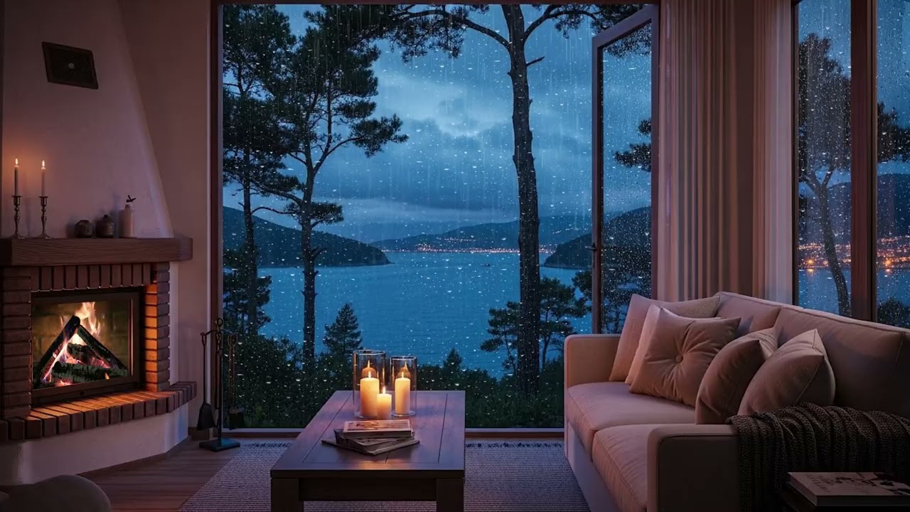 Winter Midnight Rain 🔥 Fireplace ASMR for Sleeping & Relaxing (3 Hours)