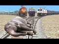 Sleeping Elephant vs Two Trains | Stops The Train | BeamNG.Drive - Train Simulator