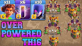 Th16 Attack Strategy With New Root Rider Witch & Bat Spell !! Best Th16 Attack in Clash Of Clans CWL