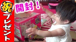 1歳の誕生日プレゼントを開封！やりたい放題！いたずら防止！　Open 1st birthday present