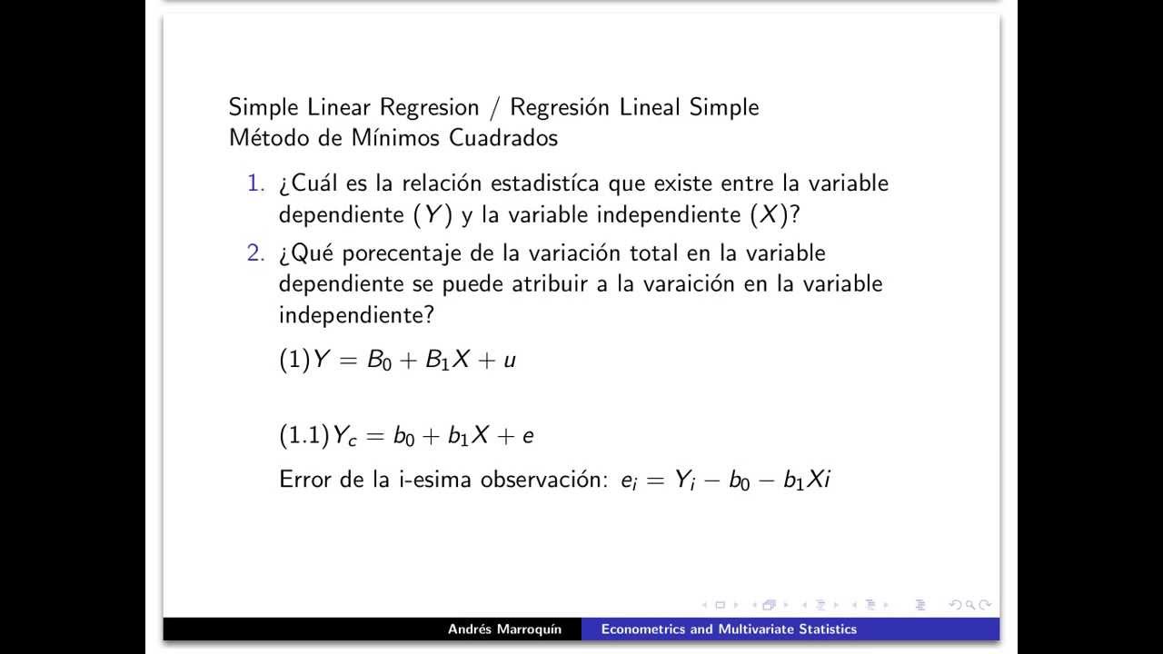 Econometría y Estadística Multivariable. Regresión Lineal Simple. Método de  Mínimos Cuadrados - YouTube