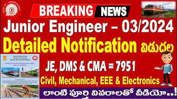Railway Junior Engineer Detailed notification 03/2024 released  Railway aspirants by SRINIVASMech