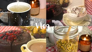 Enjoy the cold winter☔?chamomile tea☕cooking journal?hot chocolate powder|chocolate cake?silent vlog