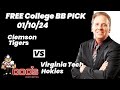 College Basketball Pick - Clemson vs Virginia Tech Prediction, 1/10/2024 Free Best Bets & Odds