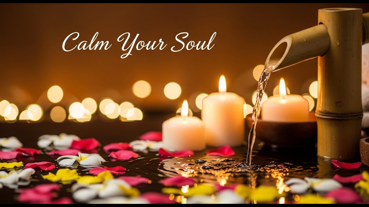 Healing Zen River Ambience Bamboo Fountain and Candle Glow for Deep Relaxation and Sleep Serenity