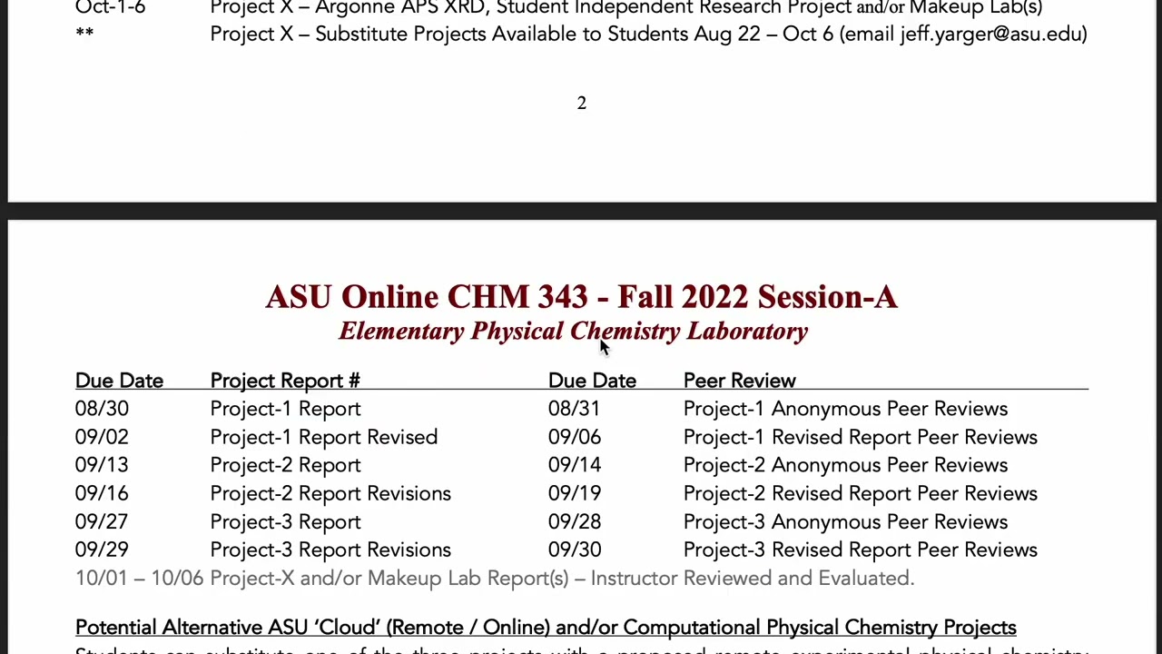 ASU Online CHM 343 (Physical Chemistry Laboratory) Fall 2022 - Introduction & Syllabus Overview