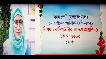 Sub : Computer and Information Technology-1. Class Nine (Vocational) Assignment -2021. 1st Week.