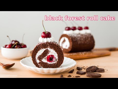 Black Forest Roll Cake Recipe | Chocolate and Cherry