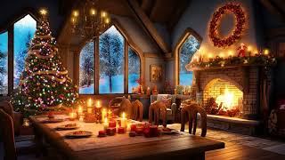 Hello winter ⛄ Cozy Cabin Ambience with Fireplace Sounds, Blizzard & Jazz for Relaxation ?