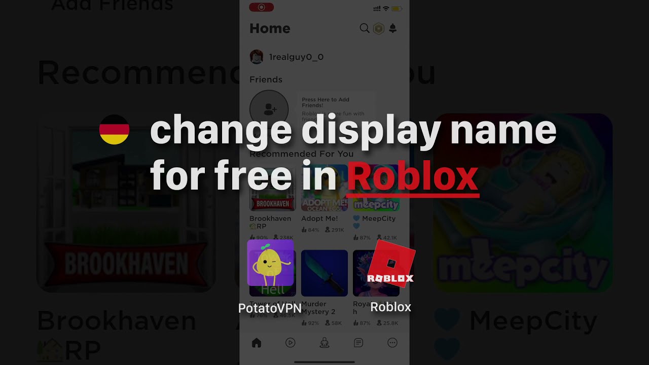 How To Change Your Display Name For Free In Roblox With Potato Vpn Roblox Germany Youtube