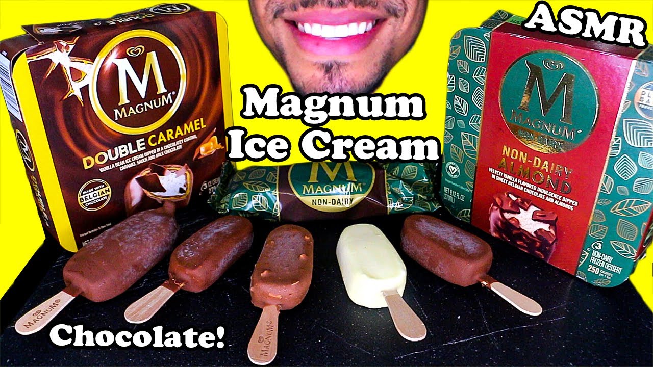 ASMR MAGNUM ICE CREAM BARS DARK & WHITE CHOCOLATE CARAMEL NON-DAIRY MINI MUKBANG JERRY BIG BITES