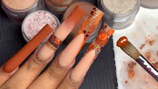 FALL GLAMOROUS NAILS 🍂🍁/ ENCAPSULATED 3D ROSE/ COLOR BLOCKING