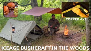 Solo Overnight Adventure Camping and Forging an Ice Age Copper Axe in The Woods and Pulled Chicken