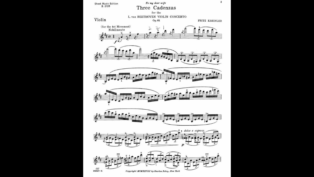 Beethoven, Violin Concerto Fritz Kreisler Cadenza YouTube