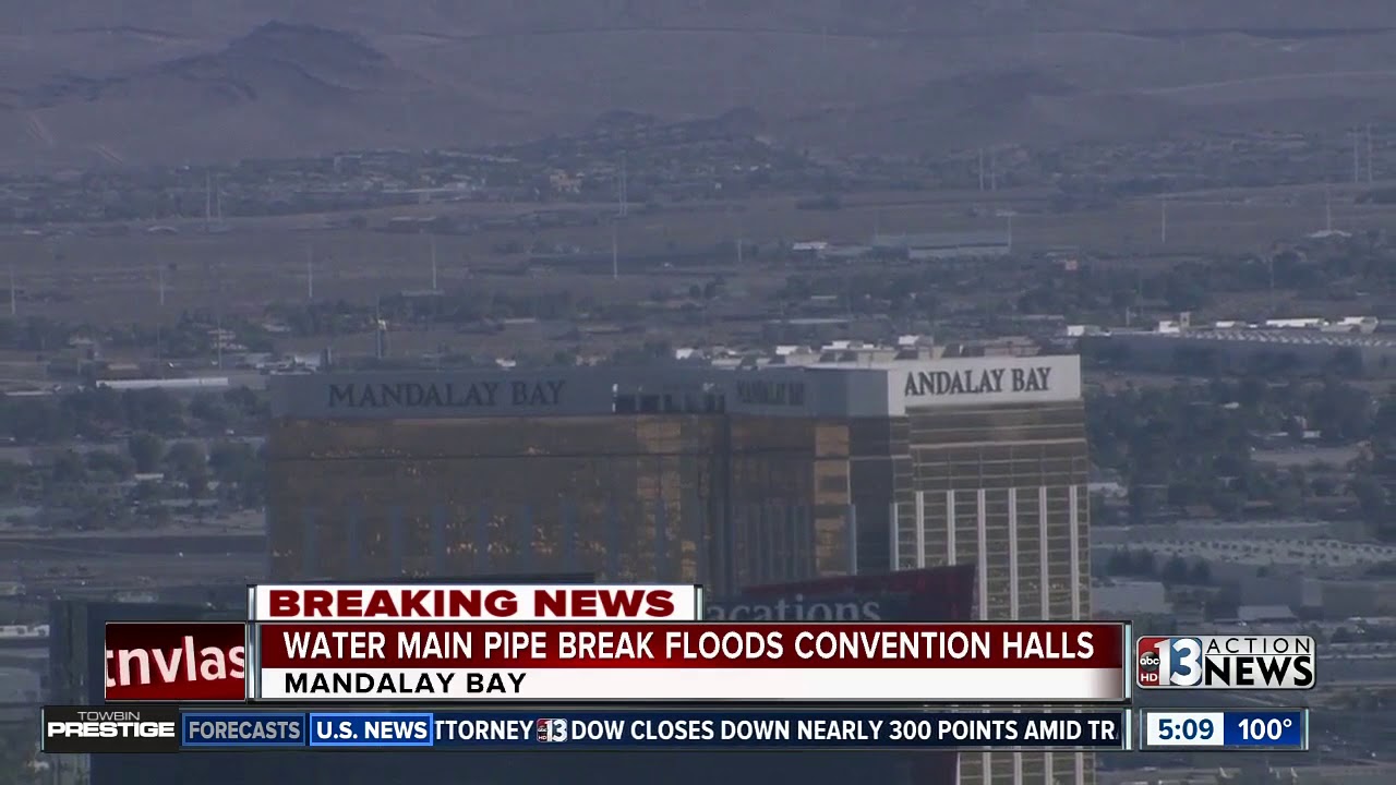 Water Pipe Breaks Causing Flooding At Mandalay Bay Convention Center