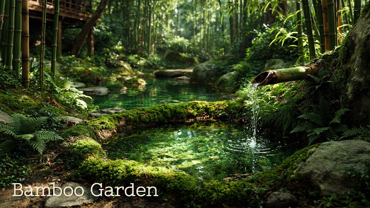 A Quiet Bamboo Garden to Calm Your Mind | Gentle Water Sounds