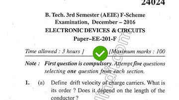 2016 Mdu BTech AEIE 3rd Sem Electronic Devices & Circuits Question Paper
