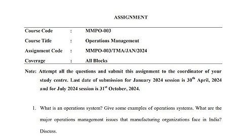 MMPO - 003 Solved Assignment Jan 2024 & July 2024 PDF | MBA | Operations Management
