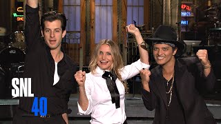 Cameron Diaz Guides Mark Ronson and Bruno Mars Through SNL Promos