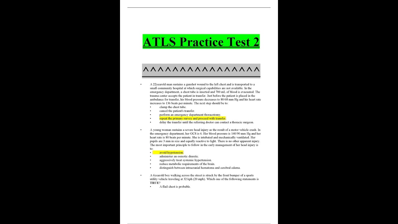 ATLS Practice Test 2 questions & answers  2022 latest