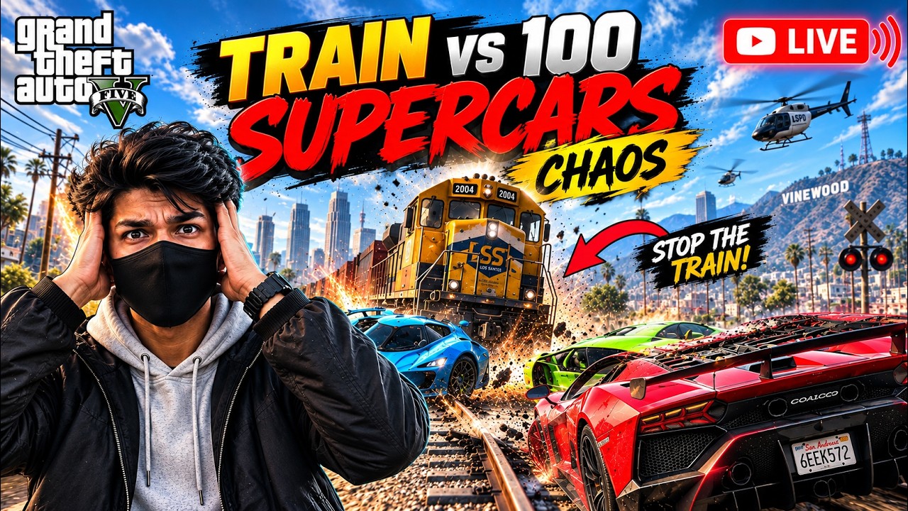 GTA 5 LIVE | ट्रेन vs 100 सुपरकार्स 😱Who Will Survive? 🚂🔥#shortsfeed #shortslive #gta #live #shorts